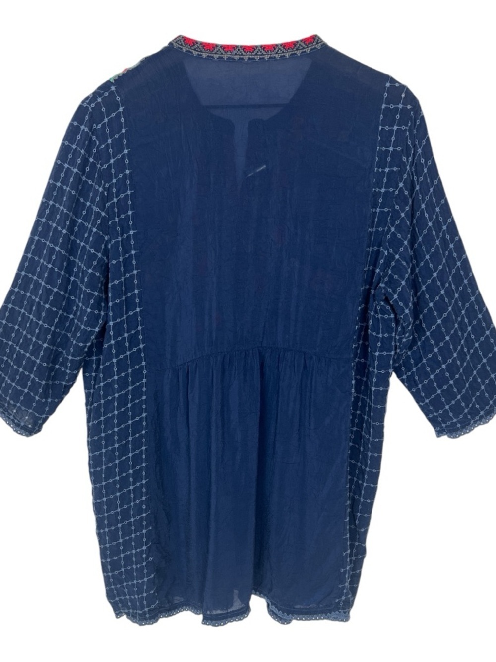 Johnny Was Sz Large Embroidered Tunic Top Blue Rayon Button Popover Boho - Picture 2 of 10